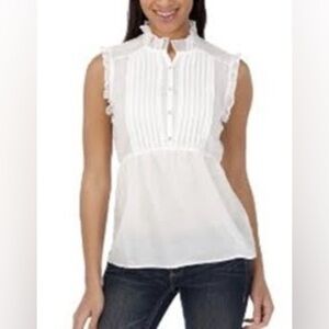 CONVERSE ONE STAR White Ruffle Detail Blouse 100% Cotton Size Small